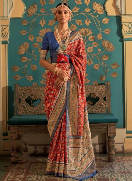 Maroon And Blue Colour Katha Printed Function Wear Wholesale Silk Sarees 550