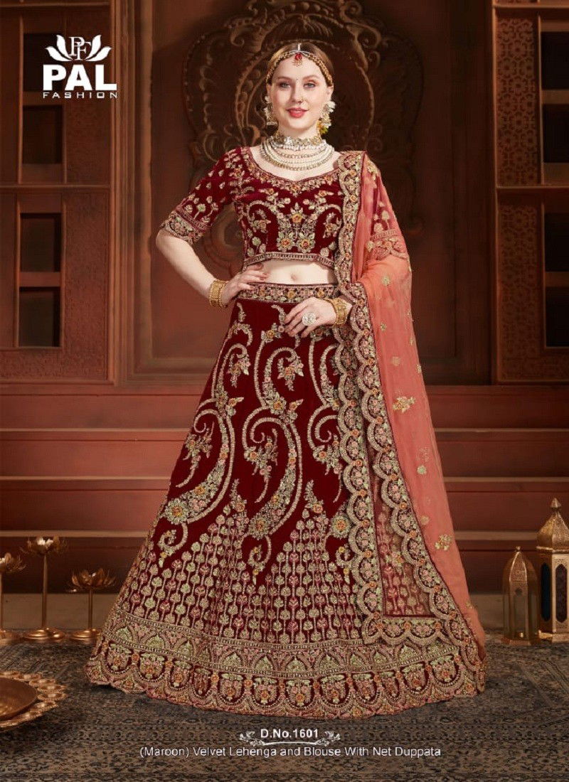 Maroon And Peach Super Hit Lehenga Design By Pal Fashion Bridal Lehenga Choli Catalog 1601