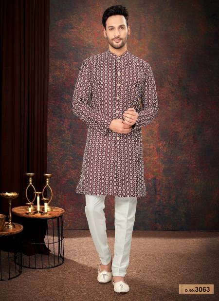 Maroon And White Colour GS Fashion Function Wear Mens Desginer Indo Western Wholesalers In Delhi 3063