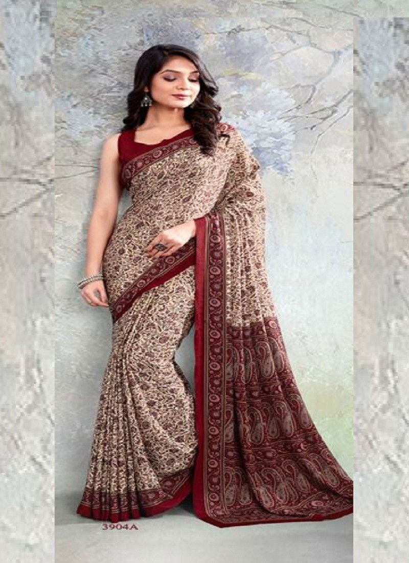 Maroon And White Colour Sushma Set 39 Daily Wear Saree Catalog 3904 A