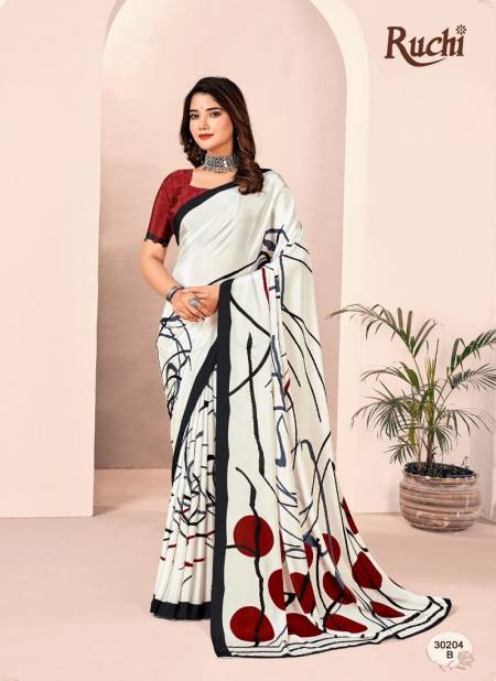 Maroon And White Colour Vivanta Silk 27th Edition By Ruchi Printed Silk Crepe Saree Wholesalers in Delhi 30204-B