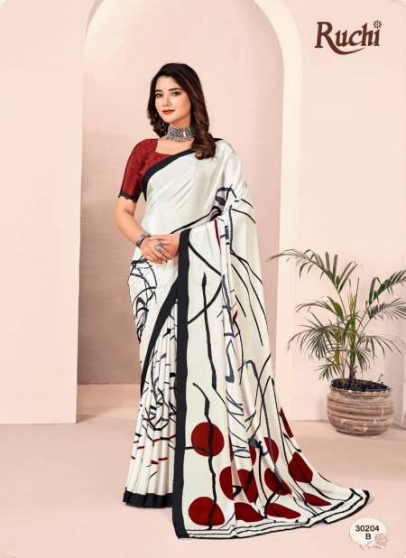 Maroon And White Colour Vivanta Silk 28th Edition By Ruchi Printed Silk Crepe Saree Wholesalers in Delhi 30204-B