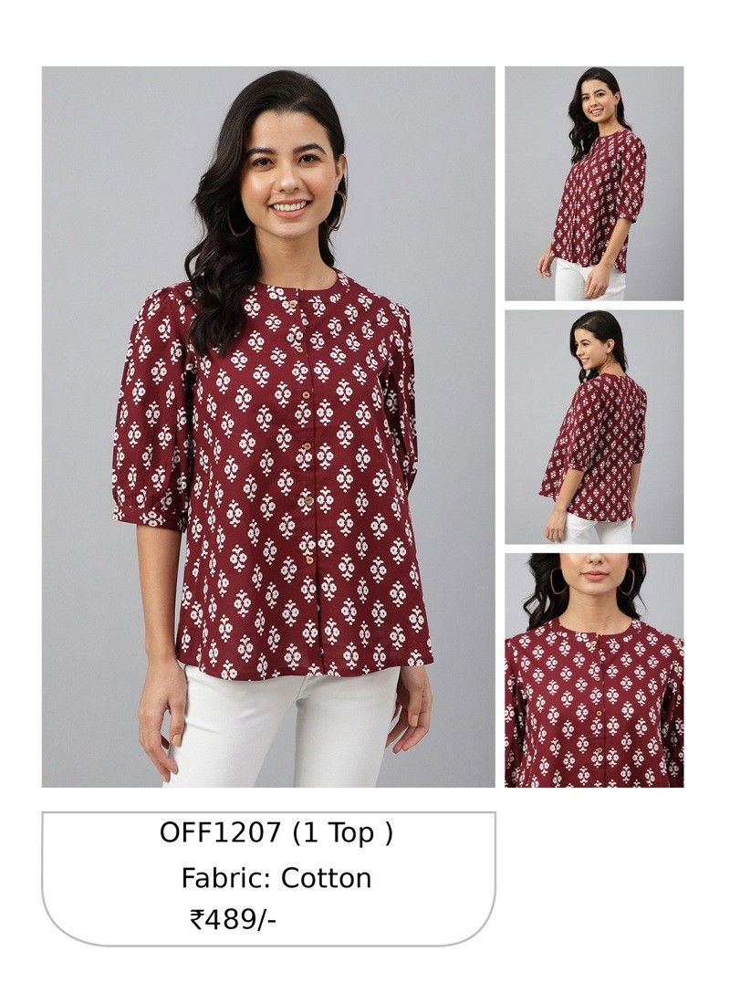 Maroon And White Janasya Party Wear Ladies Top Catalog 1207