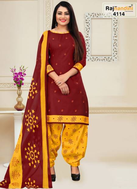 Maroon And Yellow Colour Mohini Cotton Dress Material Catalog 4114