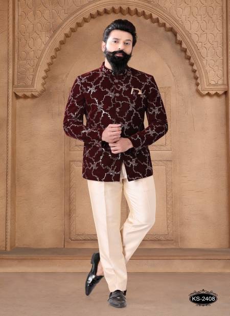 Maroon Colour 1632 Designer Party Wear Mens Jodhpuri Suits Wholesalers In Delhi 1632-KS 2408