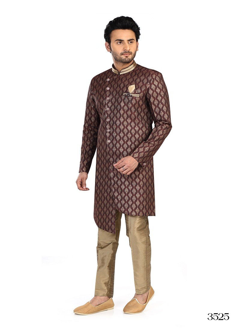 Maroon Colour 1646 2 Function Wear Mens Indo Western Surat Wholesale Market 3525