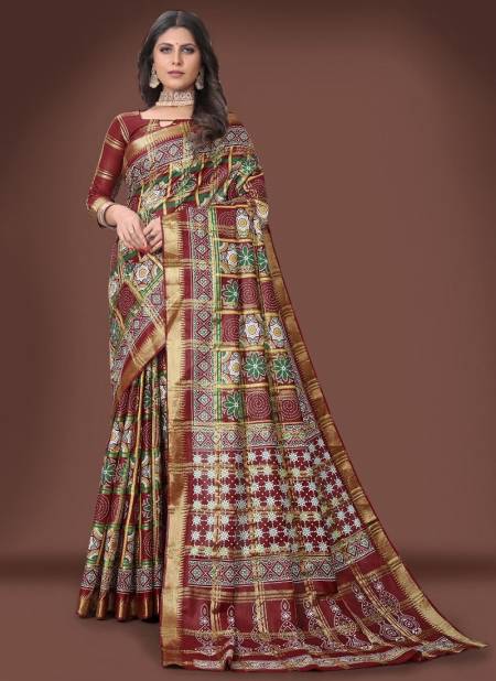 Maroon Colour AAYAA BANDHEJ 4 Festive Wear Wholesale Cotton Sarees Catalog 400008