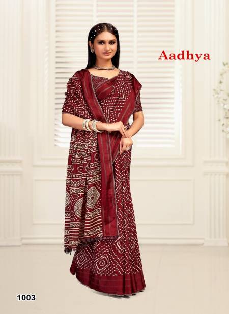 Maroon Colour Aadhya By Mahamani 1001 TO 1006 Series Dola Silk Sarees Wholesale Clothing Distributors In India 1003