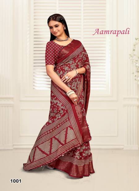 Maroon Colour Aamrapali By Mahamani 1001 TO 1006 Series Dola Silk Sarees Exporters In India 1001