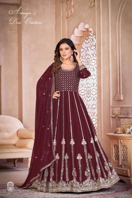 Maroon Colour Aanaya Vol 167 By Dani Creation 6701 To 6704 Gown Wholesalers In Delhi 6704 Catalog