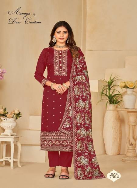 Maroon Colour Aanaya Vol 173 By Dani Fashion 7301 To 7304 Series Dress Material Wholesalers In Delhi 7304 Catalog