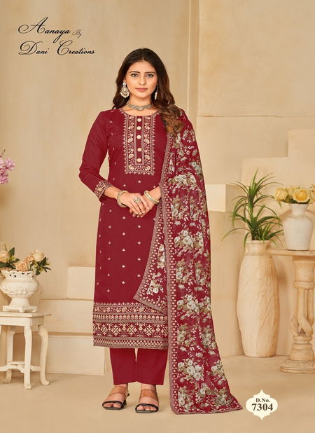 Maroon Colour Aanaya Vol 173 By Dani Fashion 7301 To 7304 Series Dress Material Wholesalers In Delhi 7304 Catalog