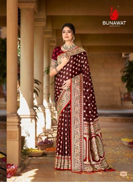 Maroon Colour Akshat By Bunawat Satan Silk Designer Wedding Sarees Wholesale Online 1001