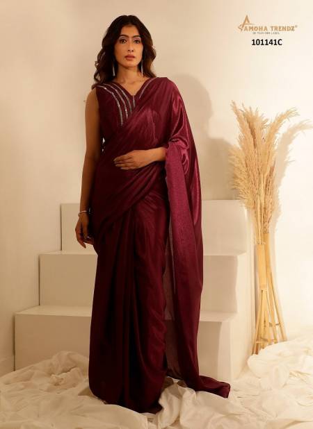 Maroon Colour Amoha 101141 Imported Party Wear Readymade Saree Wholesale Shop In Surat 101141C