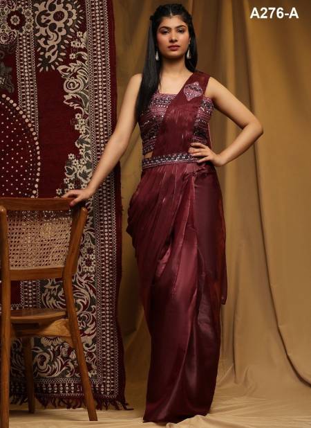 Maroon Colour Amoha A276 A To D Embroidery Fancy Organza Readymade Surat Saree Wholesale Market A276-A