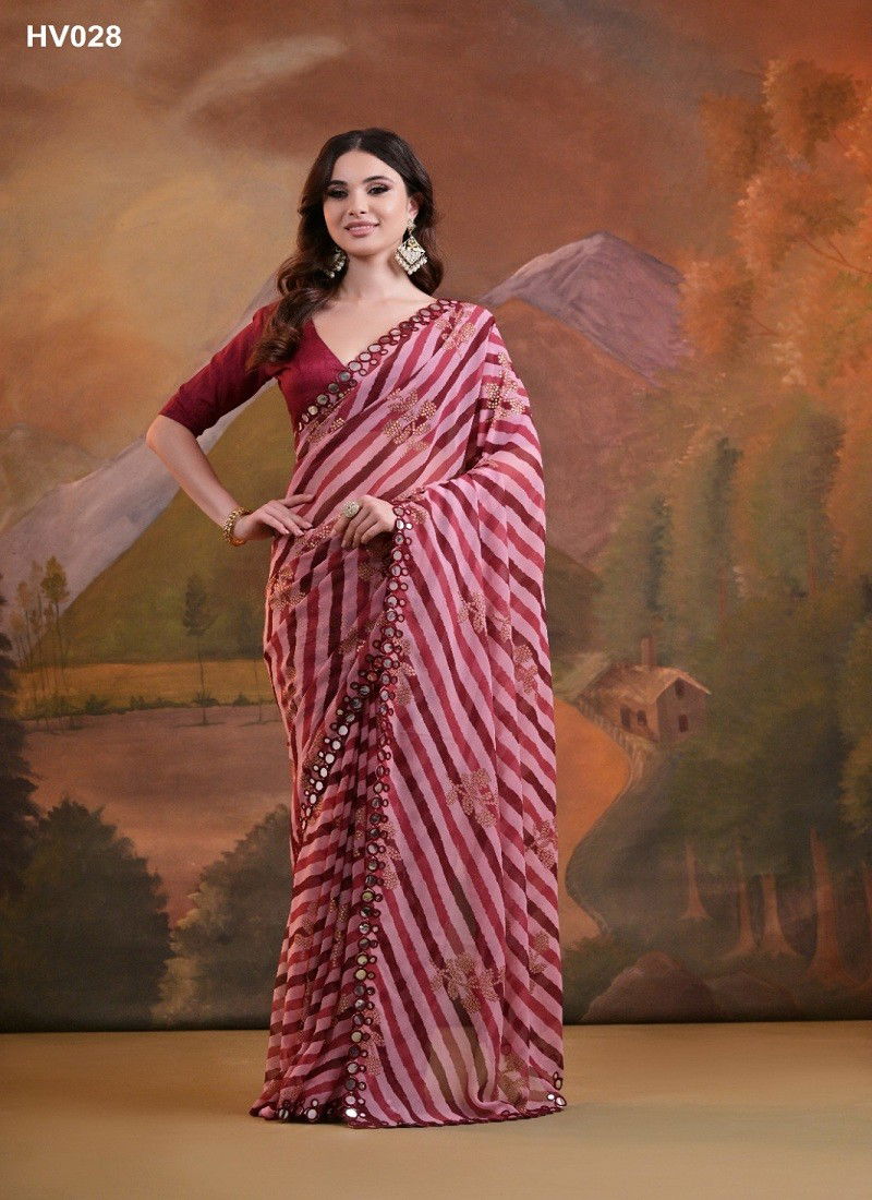 Maroon Colour Anjali Foil By Fashion Berry Printed Georgette Mirror Work Sarees Wholesalers In Delhi HV028