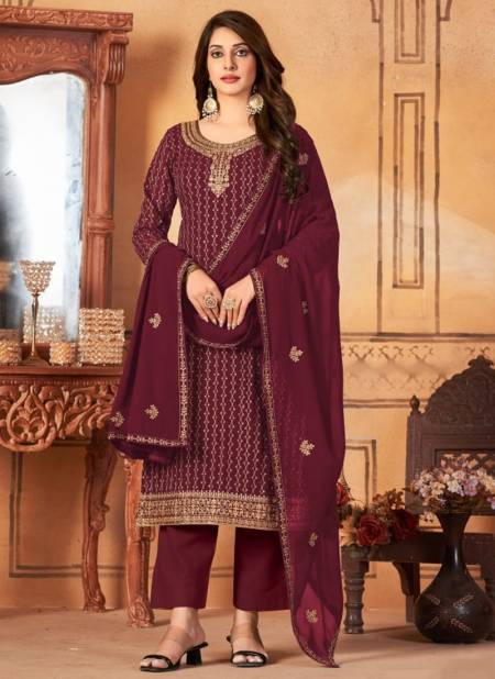 Maroon Colour Anjubaa Vol 7 Festive Wear Wholesale Georgette Salwar Suits Catalog 10074