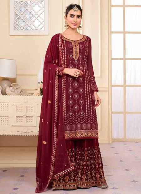 Maroon Colour Anshi Heavy Festive Wear Wholesale Georgette Suit Catalog 1016