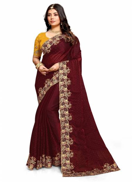 Maroon Colour Anupama By Utsav Nari Embroidery Occasion Wear Saree Wholesale Online 2268