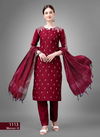 Maroon Colour Aradhna Cotton Blend With Embroidery Kurti Bottom With Dupatta Catalog 1113 C