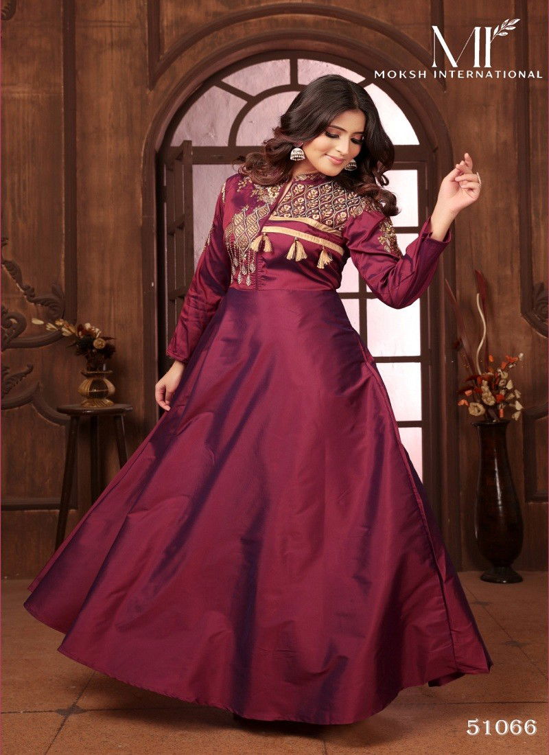 Maroon Colour Armani Vol 2 By Moksh Triva Silk Embroidery Kurtis Wholesale Online 51066