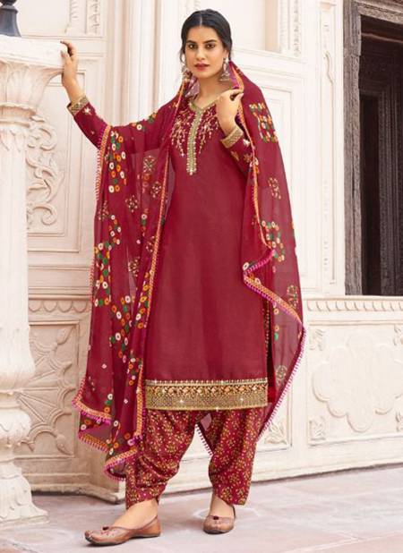Maroon Colour Cherry Silk Vol 1 Radha Wholesale Punjabi Patiyala Suits Catalog 11001