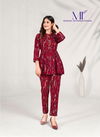 Maroon Colour Co-ord Set Milky Vol 1 By Moksh Premium Rayon Co-ord Set Western Catalog 805