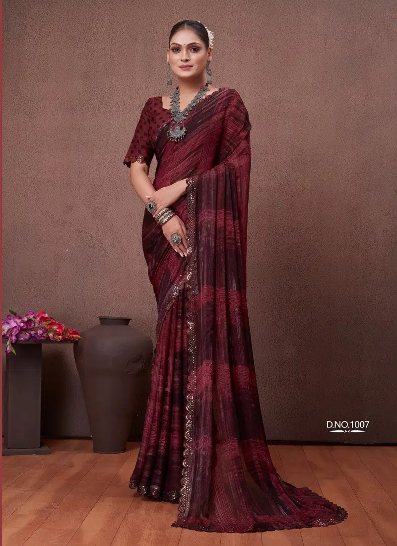 Maroon Colour Cutwork By Stavan Daily Wear Saree Orders In India 1007