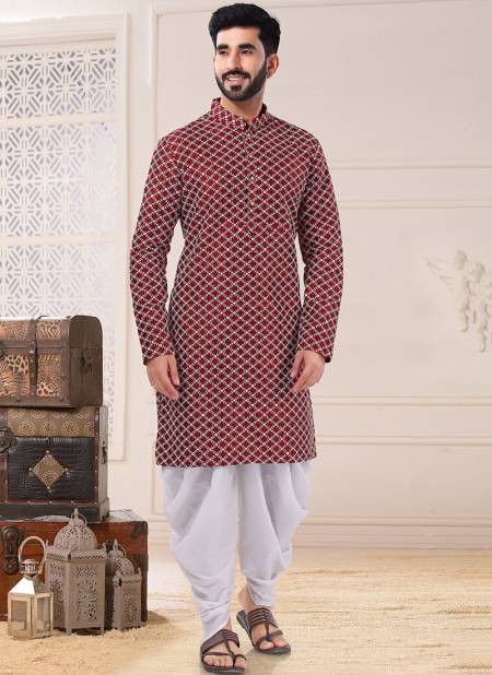 Maroon Colour Ethnic Wear Mens Wholesale Kurta Pajama Catalog 1812