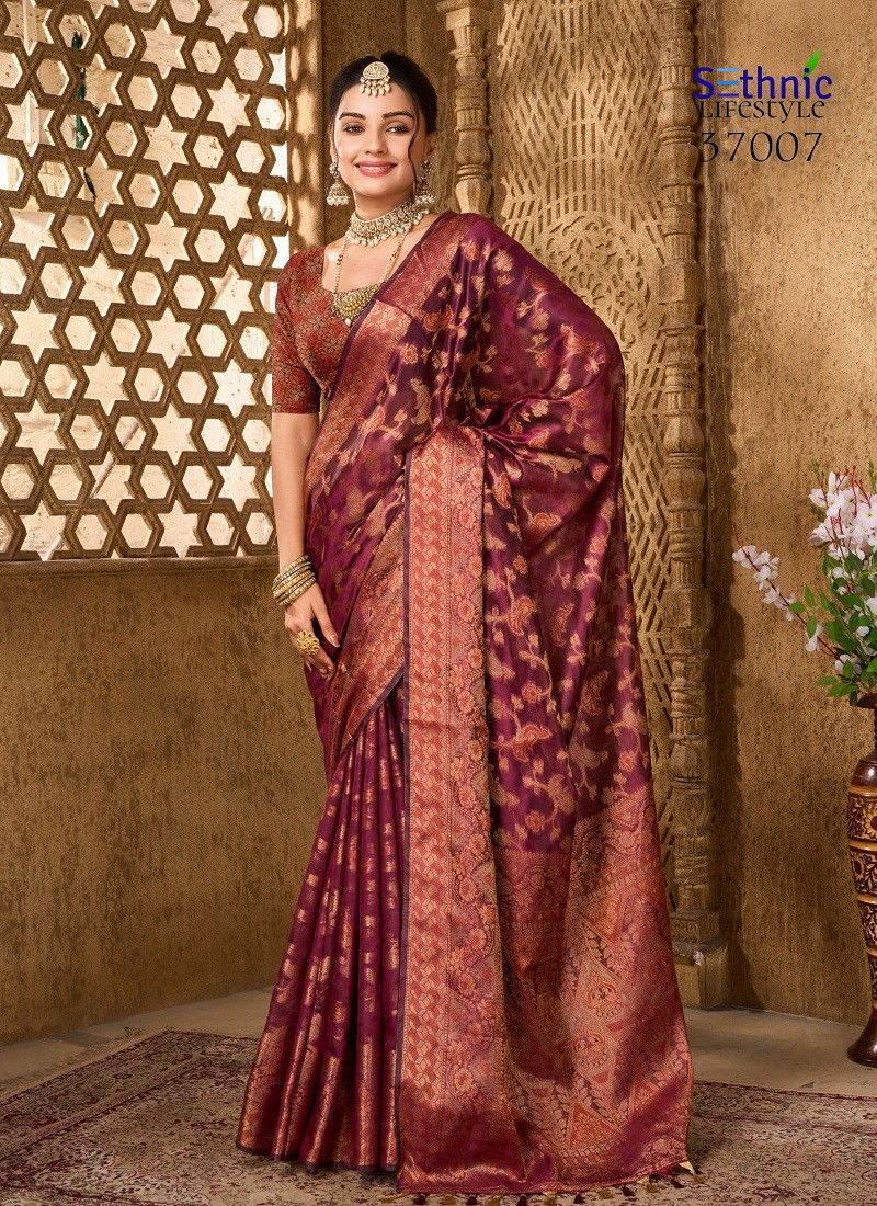 Maroon Colour Evogue 2 By Sethnic Organza Wedding Wear Saree Orders In India 37007