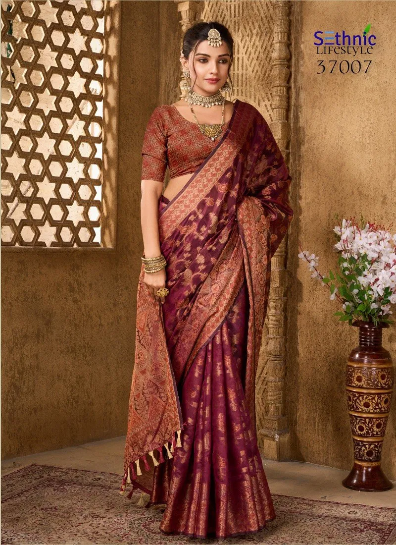 Maroon Colour Evogue Vol 2 By Sethnic Organza Wedding Wear Saree Wholesale Price In Surat 37007