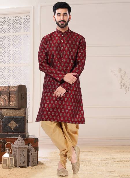 Maroon Colour Festive Wear Mens Wholesale Kurta With Pajama Catalog 1772