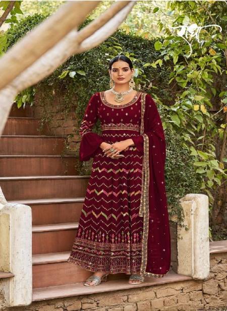 Maroon Colour Floral By Radha Gown Catalog 921