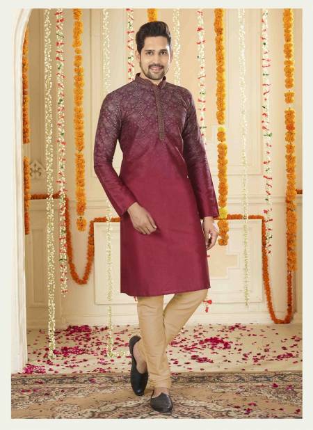 Maroon Colour Function Wear Mens Poly Digital Print Kurta Pajama Wholesale Clothing Distributors In India 1611-13 