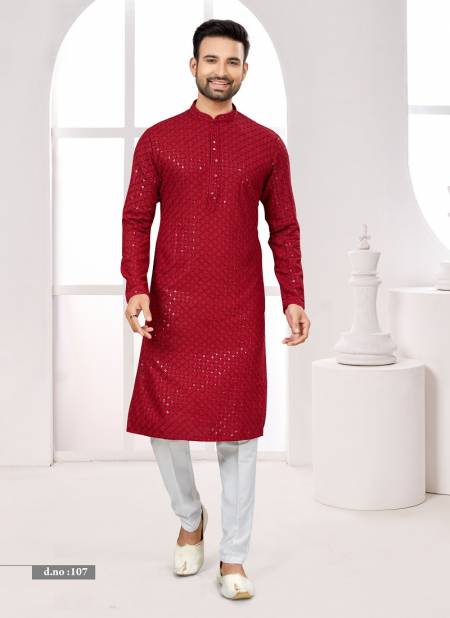 Maroon Colour Function wear Lukhnavi Mens Kurta Pajama Catalog 107