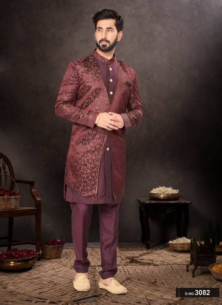 Maroon Colour GS Fashion Party Wear Mens Designer Indo Western Wholesale Clothing Distributors In India 3082