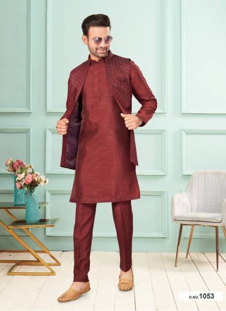 Maroon Colour GS Fashion Wedding Wear Mens Designer Modi Jacket Kurta Pajama Wholesale Online 1053