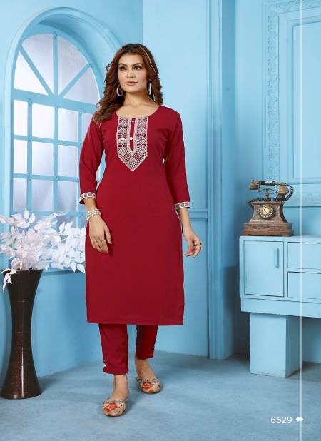 Maroon Colour Goldy Vol 1 By Moksh Cotton With Embroidery Work Kurti With Bottom Catalog 6529