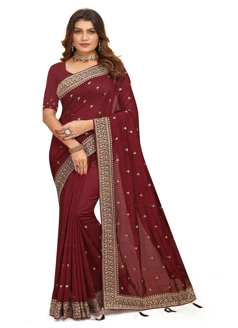 Maroon Colour Heritage By Utsav Nari Vichitra Blooming Embroidery Saree Wholesalers In Delhi 2372