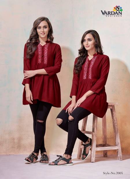 Maroon Colour Ira Vol 1 By Vardan Rayon With Embroidery Work Ladies Top Western Catalog 2005