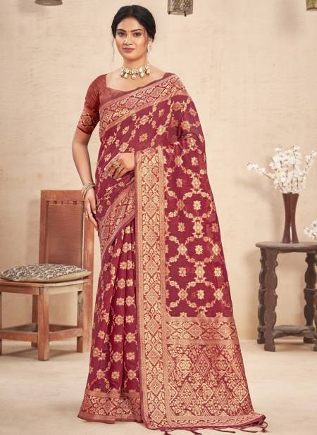 Maroon Colour Kailash Sangam Wedding Wear Heavy Wholesale Cotton Sarees Catalog 3653