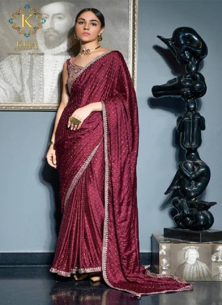 Maroon Colour Kamyaa By Kira Wedding Wear Viscose Satin Saree Wholesale Market In Surat 11005