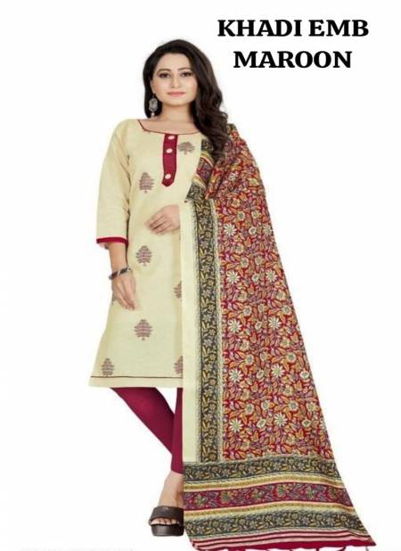 Maroon Colour Khadi Emb. By Rahul Nx Khadi Cotton Dress Material Catalog 2