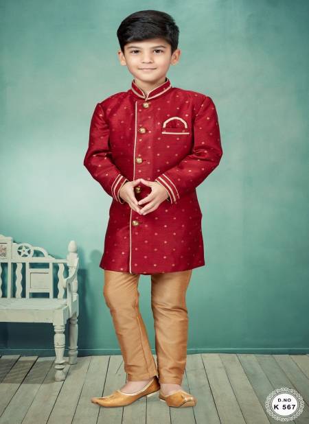 Maroon Colour Kids Indo Western Sherwani Catalog K 567