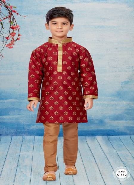 Maroon Colour Kids Kurta Pajama And Indo Western Catalog K 712