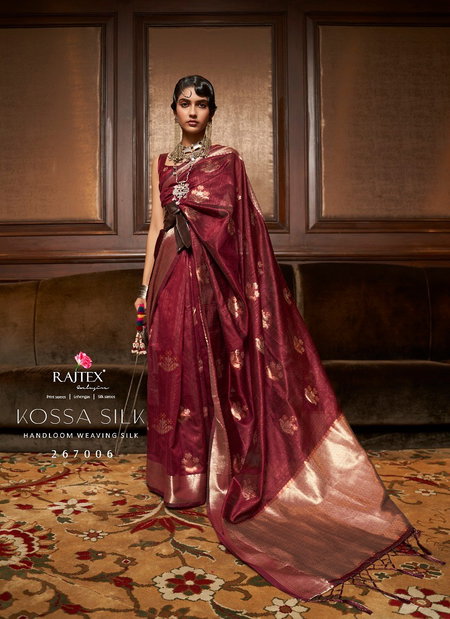 Maroon Colour Kossa Silk By Rajtex Handloom Weaving Wedding Wear Saree Wholesale Online 267006