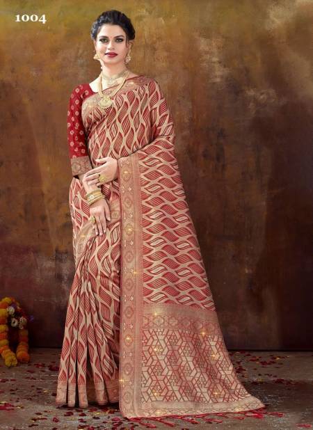 Maroon Colour Lajja By Sangam Wedding Saree Catalog 1004
