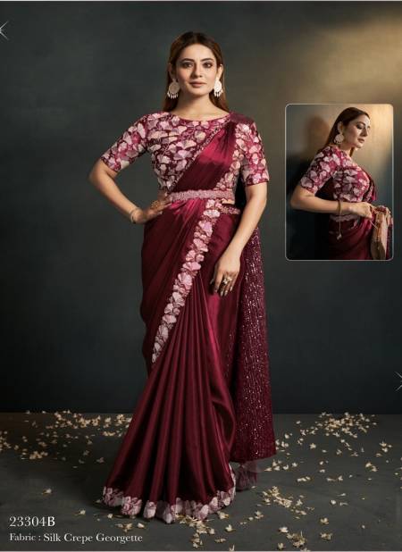 Maroon Colour Mahotsav Moh Manthan 23300 Series Latest Designer Readymade Party Wear Saree Orders In India 23304B