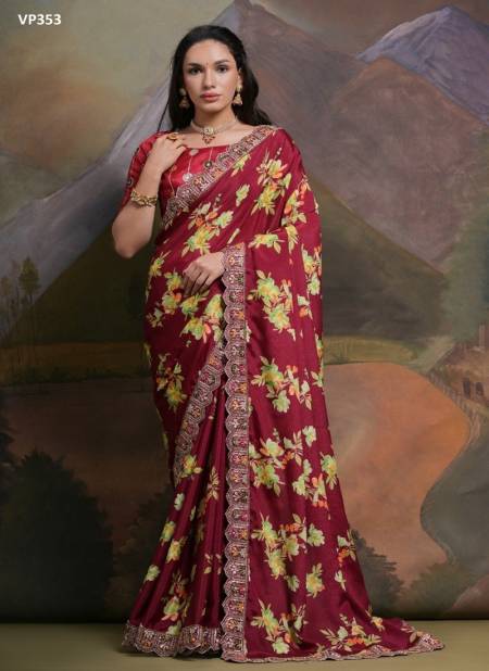 Maroon Colour Myra By Fashion Berry Chinon Floral Printed Saree Wholesale Shop In Surat VP353