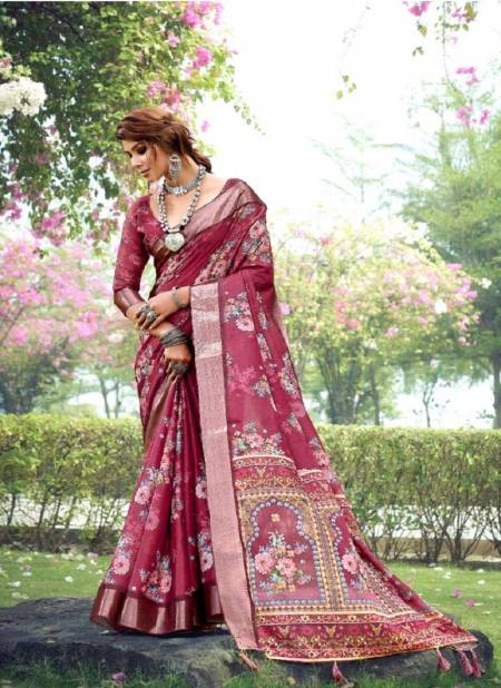 Maroon Colour Nancy By Mahamani Creation Tussar Silk Printed Saree Catalog 1001